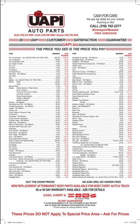 Parts and Pricing Each part at Garys U-Pull It is backed by our exclusive no-hassle, worry-free warranty that lets you return the part for a full refund or exchange. . U auto pull it price list monroe la